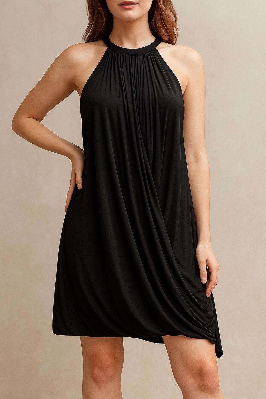 A.L.C. Black Gray Draped Halter Neck Shift Mini Dress Elegant Party Dress Size M